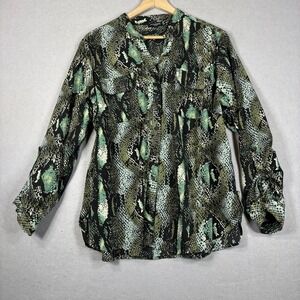 Notations Button Shirt Blouse Plus Size 3X Snakeskin Print Roll Tab Sleeve Top